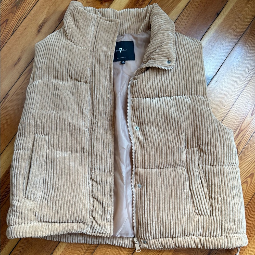 7 For All Mankind Tan Corduroy Puffer Vest - medium